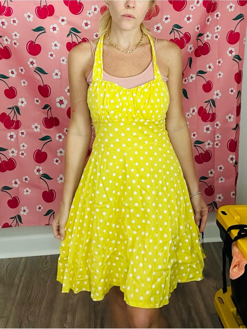 Sara Yellow Polka Dot Halter Sundress